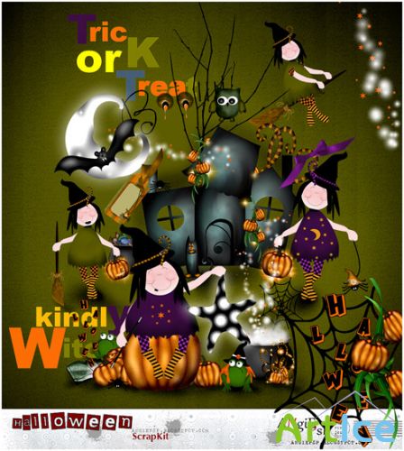 Scrap set - Halloween Pumpkins and Witches PNG and JPG FIles