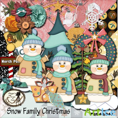 Scrap Set - Snow Family Christmas PNG and JPG Files