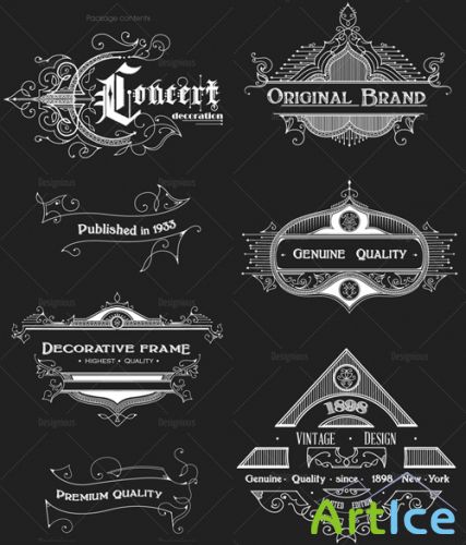 Vector Vintage Ornaments and Brushes Set 1
