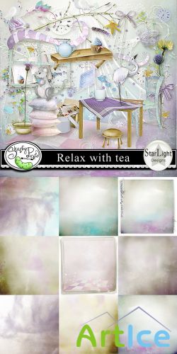 Scrap Set - Relax With Tea PNG and JPG Files