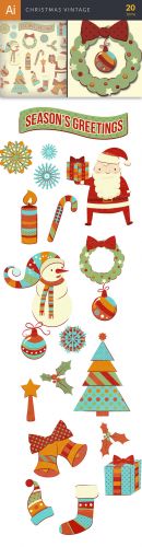 Vector Christmas Vintage Set - Winter Elements