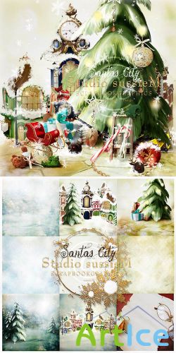 Scrap Kit - Santa's City  PNG and JPG Files
