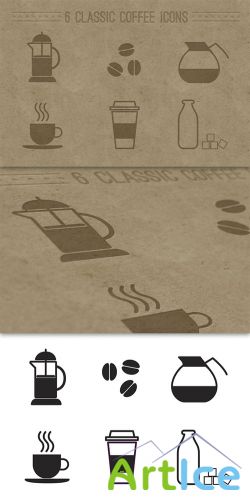6 Classic Coffee Icons Vector Template