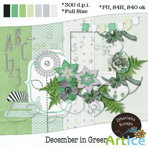 Scrap Set - December in Green PNG and JPG Files