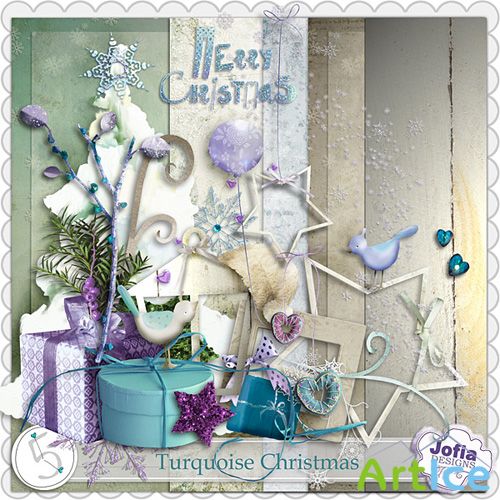 Scrap Set - Turquoise Christmas PNG and JPG Files
