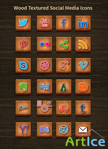 24 Wood Textured Social Media Icons