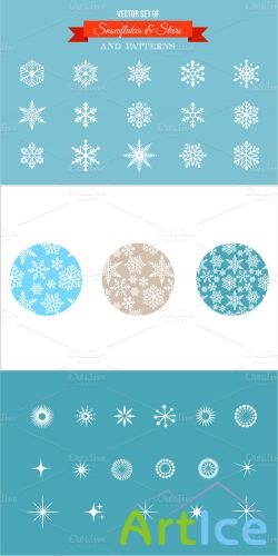 Vector Set Snowflakes Stars and Icons