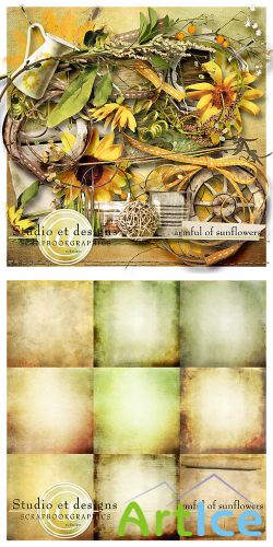 Scrap Set - Armful of Sunflowers PNG and JPG Files