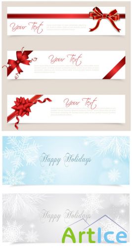 Christmas Banners with Gift Bows Ribbons