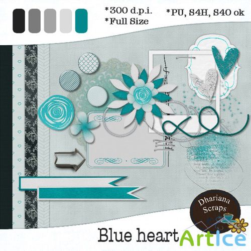 Scrap Set - Blue Heart PNG and JPG Files