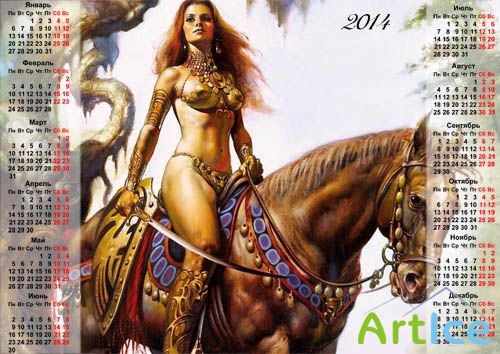 Календарь 2014 - Девушка-воин фэнтези