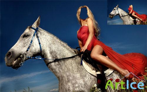 Шаблон для фотошопа - На лошади в красных маках