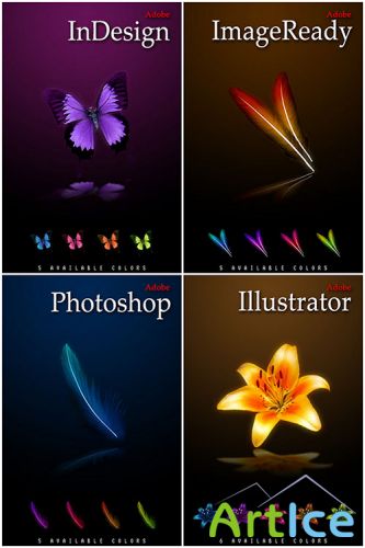 Colourful Feather, Butterfly and Flowers Icons for Photoshop