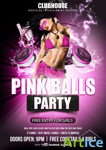 Pink Balls Party Flyer Template PSD