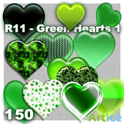 Green Hearts PNG FIles