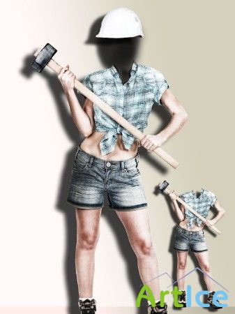 Фотошаблон для женщин - Девица с молотом