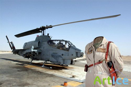 Шаблон для Photoshop - В форме солдата у вертолета