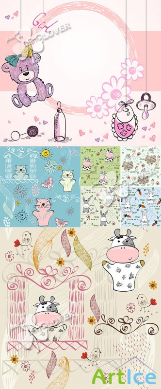 Cute cards with cartoon animals 0576