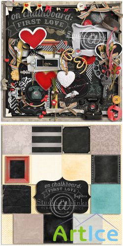Scrap - On Chalkboard First Love PNG and JPG Files