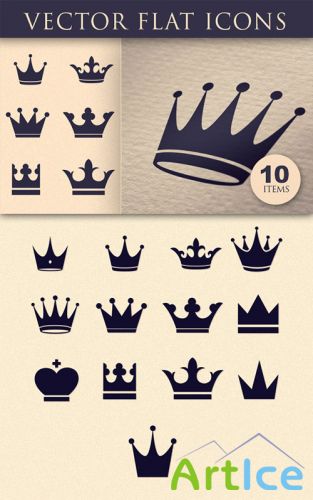 Flat Crown Icons Vector Elements Pack 2
