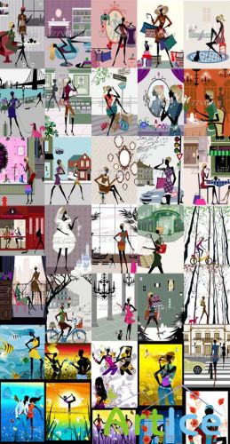40 Modern Illustrations - Fashion Girl Vector Set