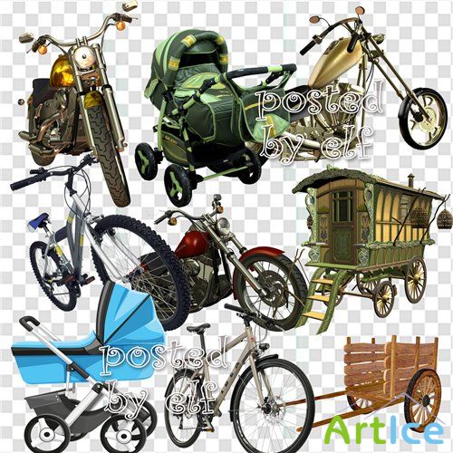 Коляски, фургоны, велосипеды и мотоциклы – клипарт в png