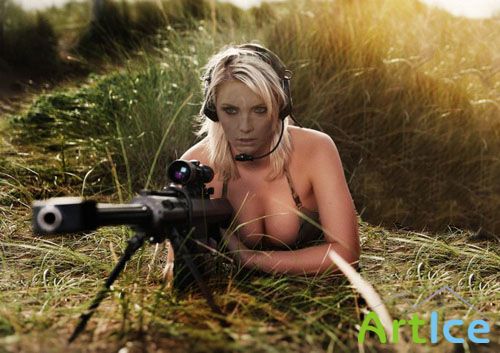 Шаблон женский - Белокурая снайпер с винтовкой в засаде