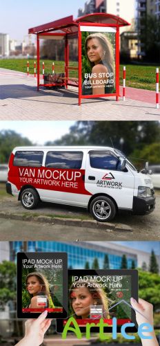 3 Branding Templates - Van, Billboard and Ipad Mock ups PSD