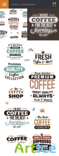 Coffee Typographic Vector Elements Set 1