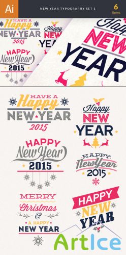 New Year Typography Vector Elements Set 1