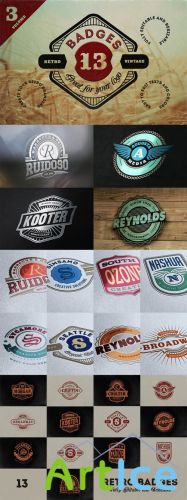 13 Retro Signs or Badges Volume 3 PSD