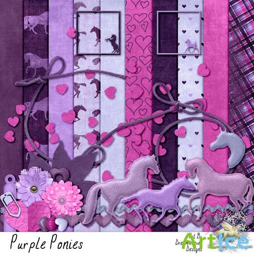 Scrap - Purple Ponies PNG and JPG