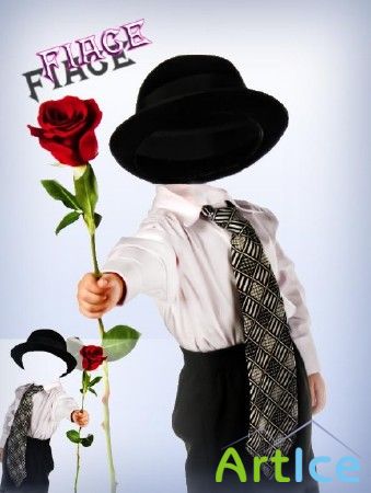 Многослойный фотошаблон для фотошоп - Мальчик в шляпе и с розой