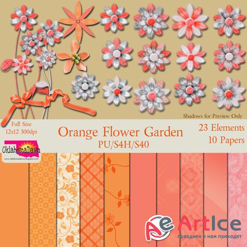 Scrap - Orange Flower Garden PNG and JPG