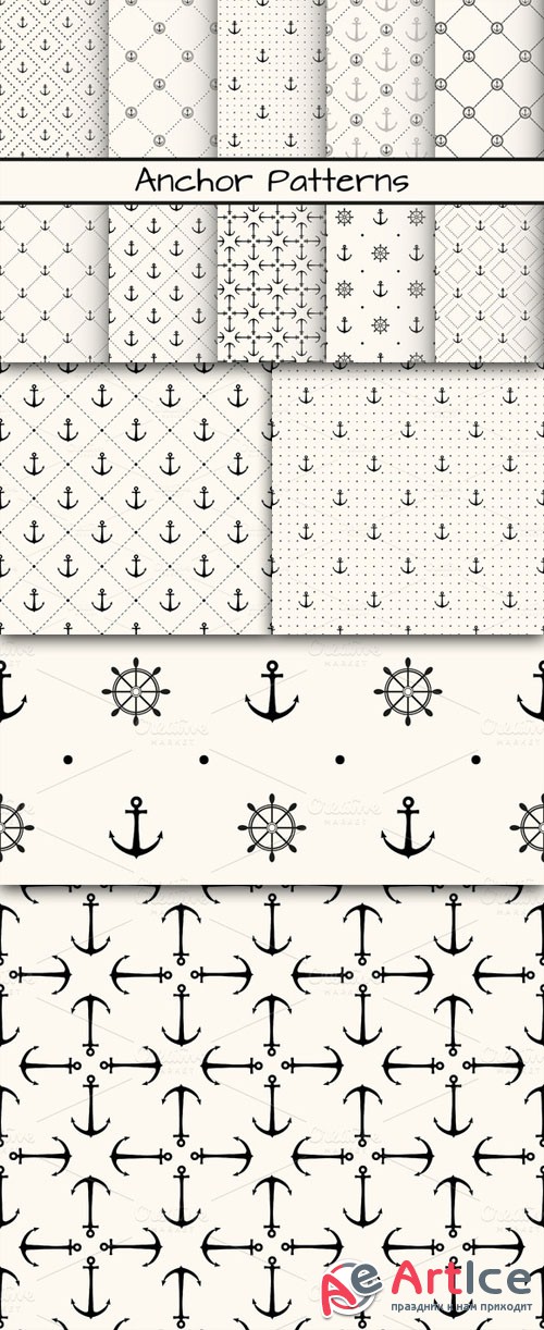 CreativeMarket - 10 Anchor monochrome patterns 16380