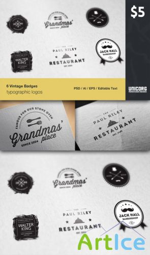 CreativeMarket - 6 Vintage Typographic Logo Badges 51843
