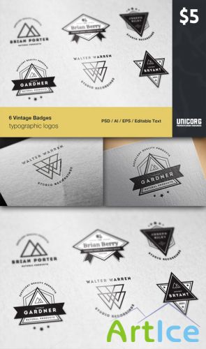 CreativeMarket - 6 Vintage Typographic Logo Badges 51841