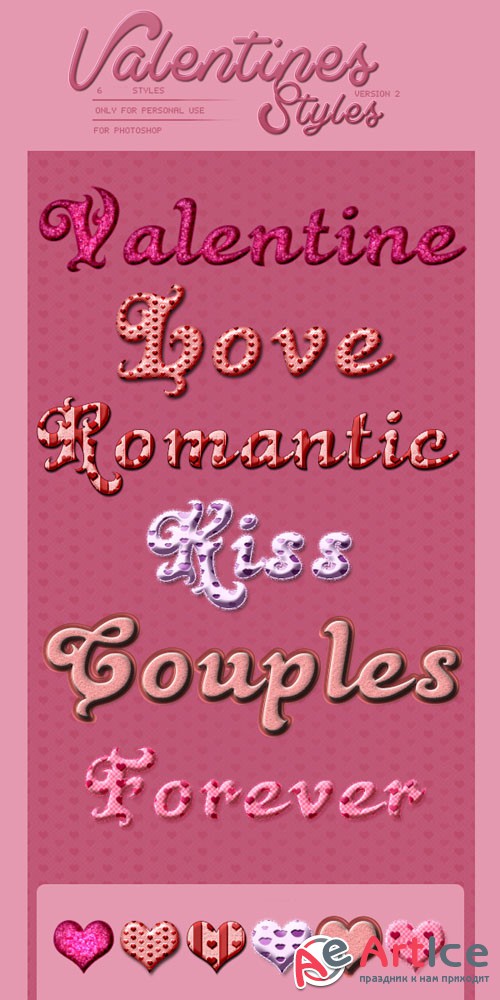 6 Colored Valentines Day Photoshop ASL Styles
