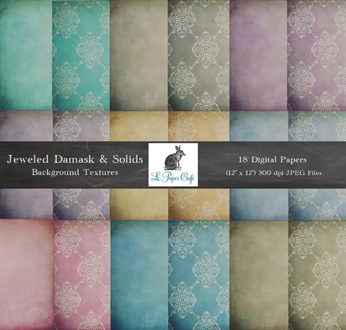 18 Jeweled Damask Solids Backgrounds