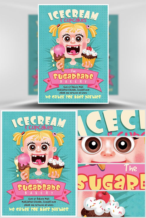 Flyer Template PSD - Ice Cream Cup Cakes