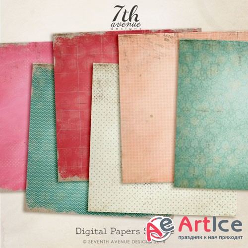 6 Colored Digtial Papers Textures Collection