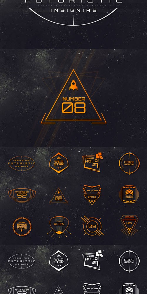 12 Sci-Fi Badges Vector Set