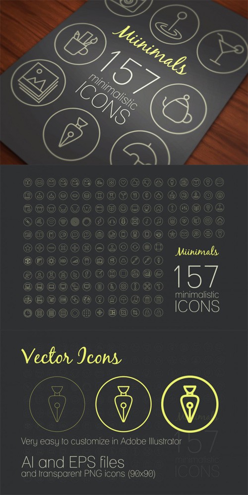 157 Minimalistic Icons Vector Set