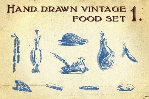 Hand Drawn Vintage Food Vector Set 1