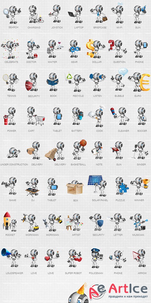 Glossy Robot Cartoon Character Vector Elements