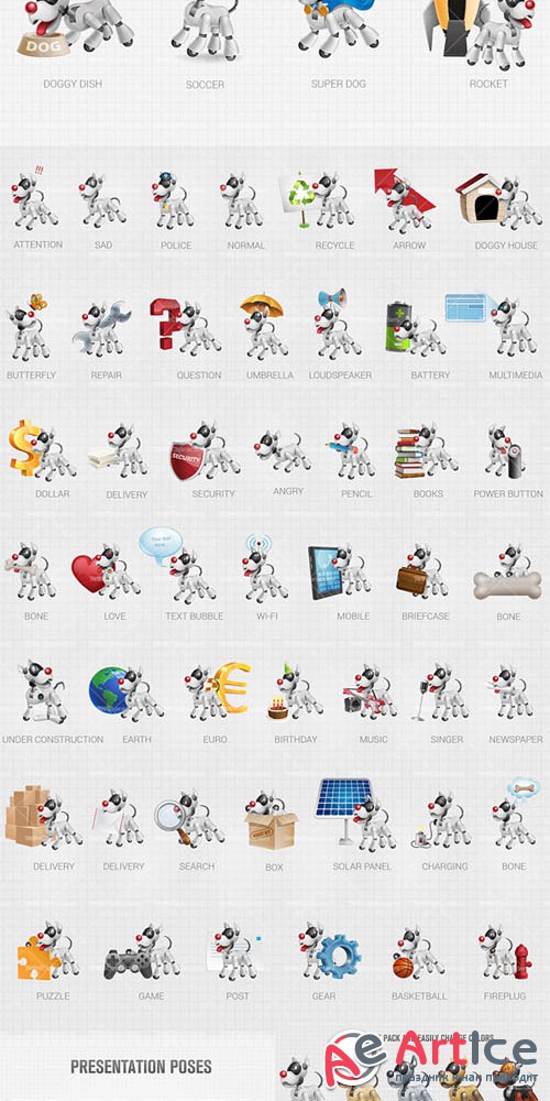 Puppy Robot Cartoon Character Vector Illustrations