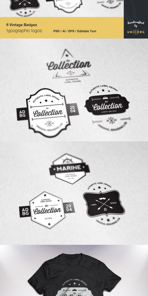 6 Vintage Typographic Logo Badges Set 4