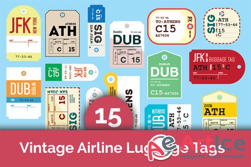 CreativeMarket - 15 Vintage Airline Luggage Tags
