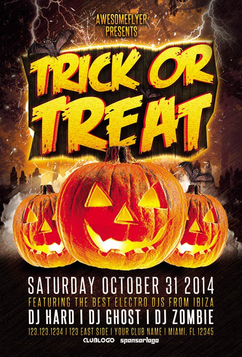 Trick Or Treat Halloween Party Flyer Template