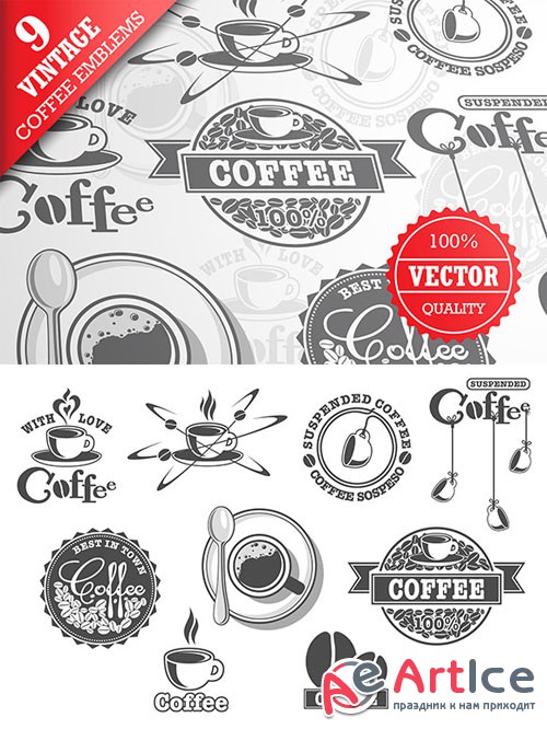 CreativeMarket - Set of 9 vintage coffee emblems
